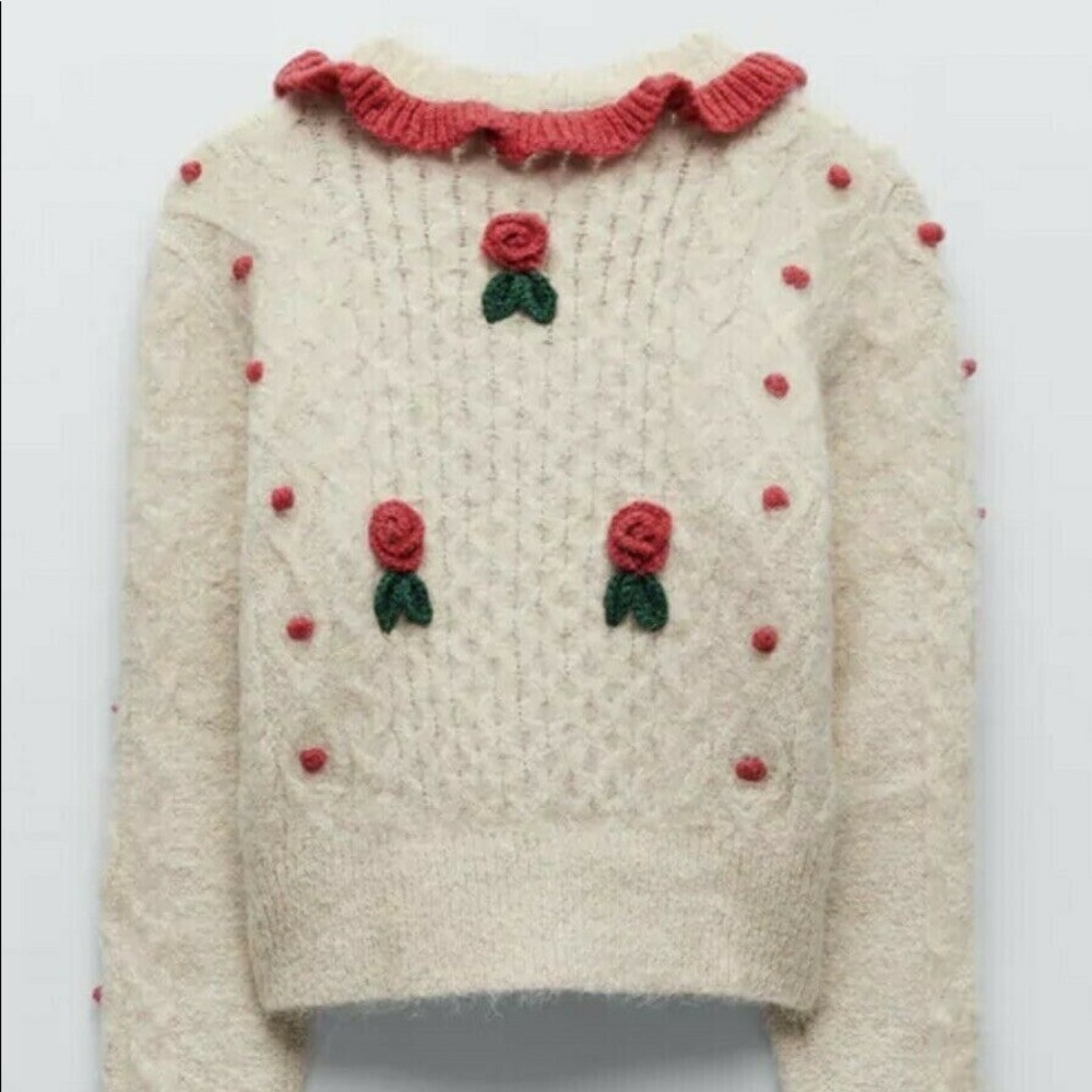 ZARA LIMITED EDITION Floral Knit Wool Blend Cardigan Size S - Picture 4 of 5